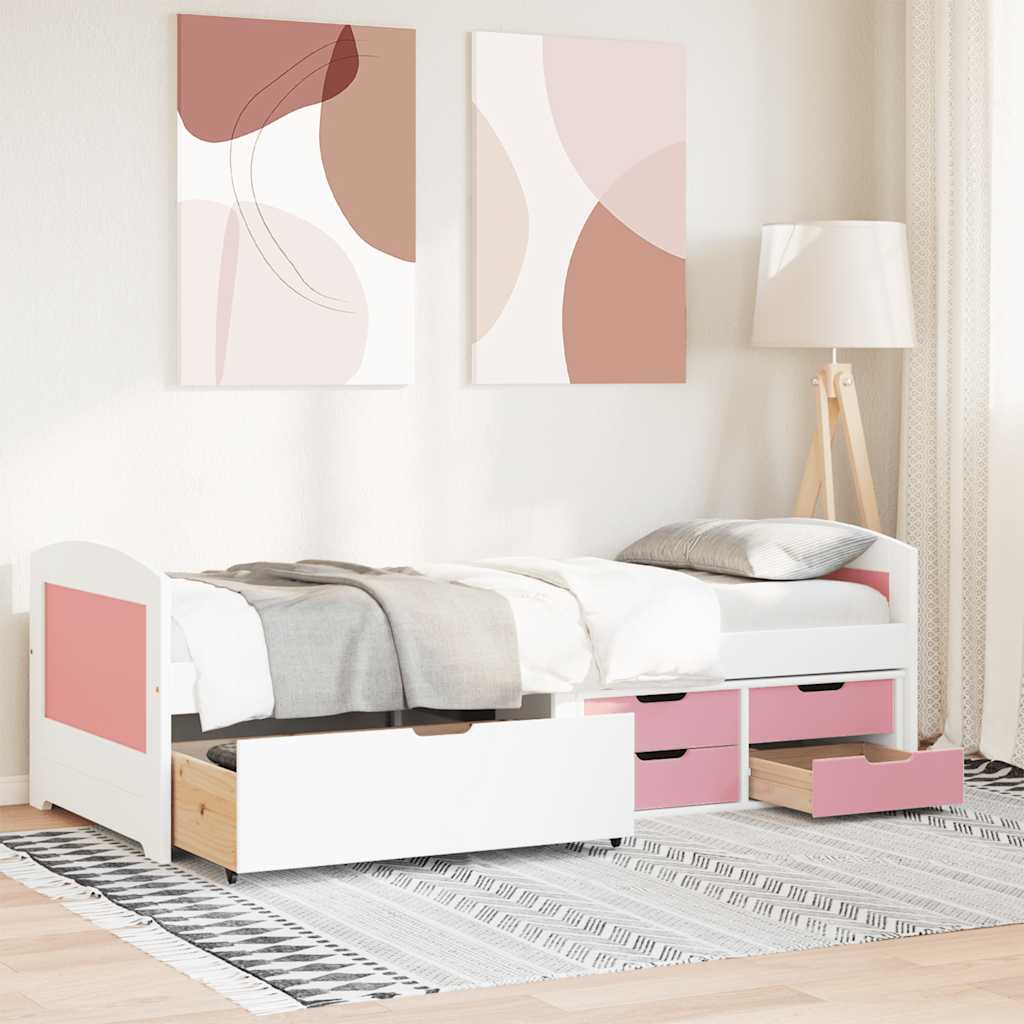 daybed med 5 skuffer uden madras IRUN hvid og lyserød 90x200 cm