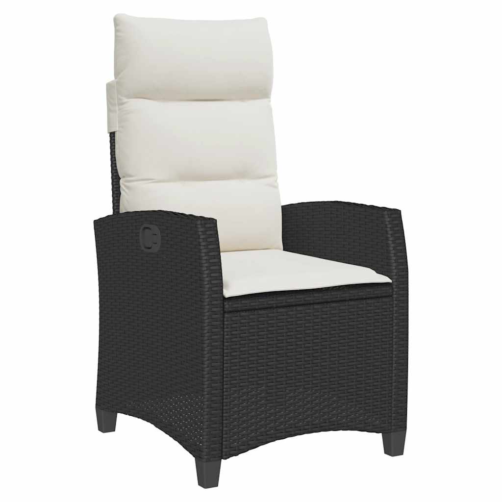 havestol med lænefunktion og sidebord polyrattan sort