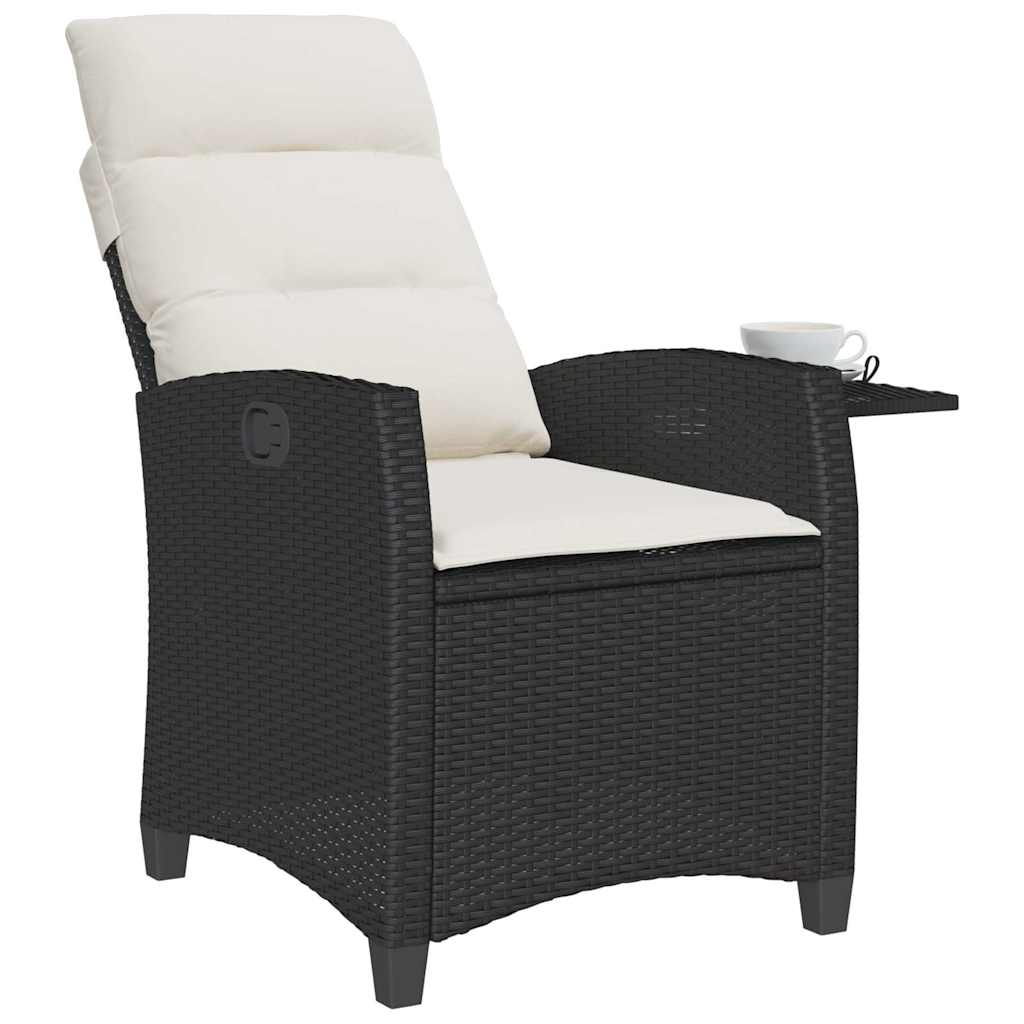 havestol med lænefunktion og sidebord polyrattan sort