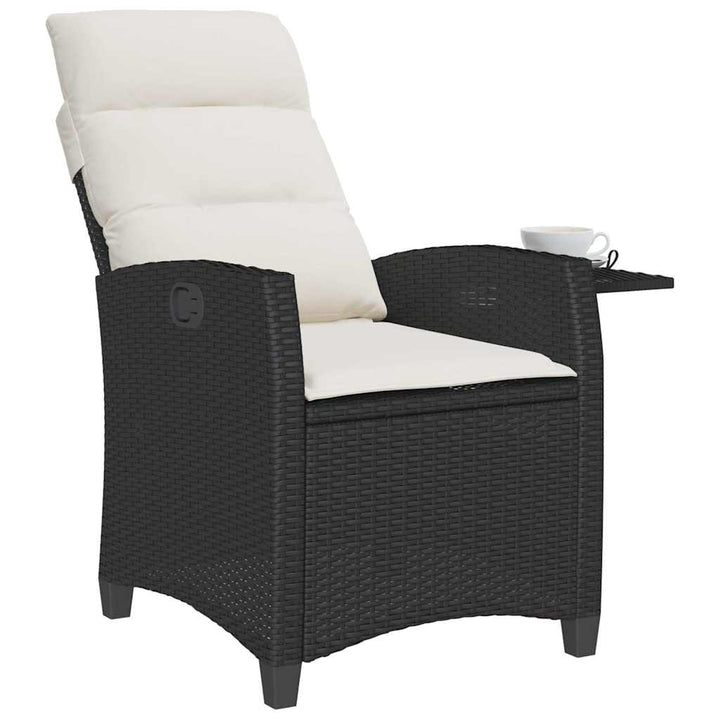 havestol med lænefunktion og sidebord polyrattan sort