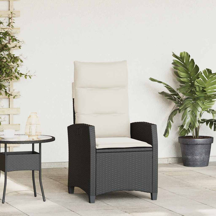 havestol med lænefunktion og sidebord polyrattan sort