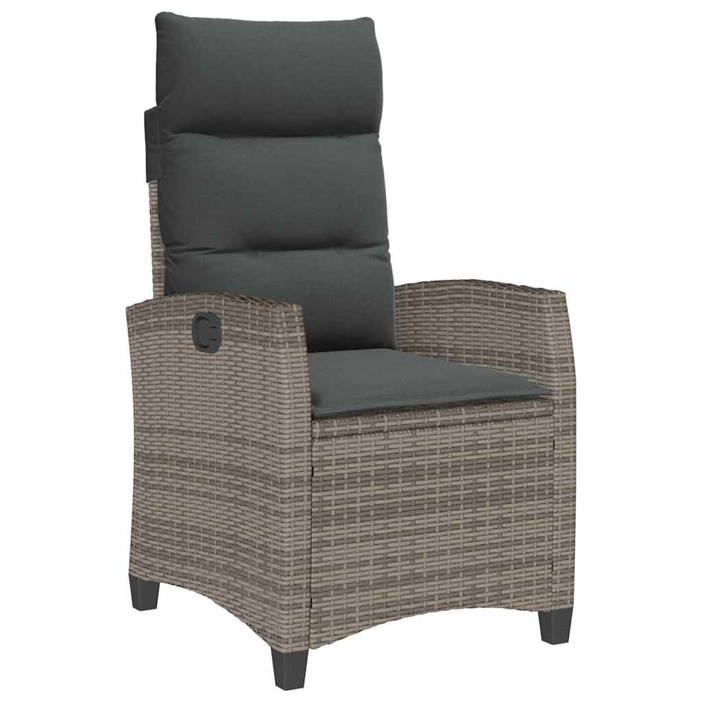 havestol med lænefunktion og sidebord polyrattan grå