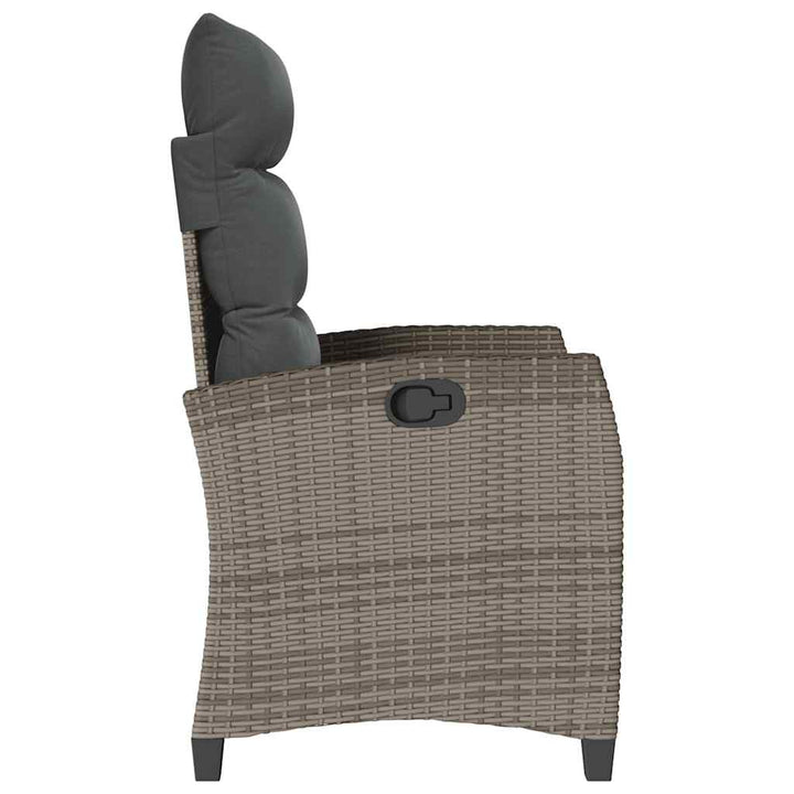 havestol med lænefunktion og sidebord polyrattan grå