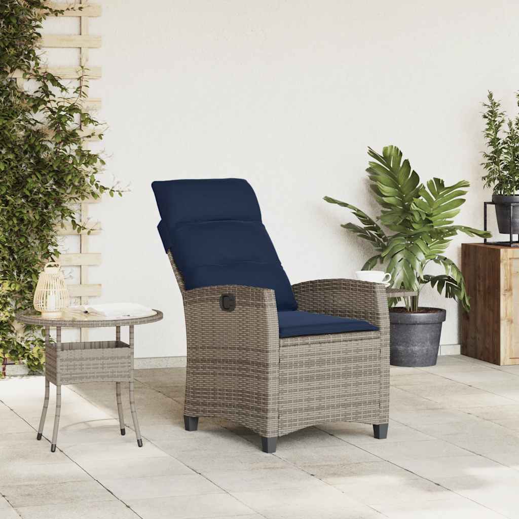 havestol med lænefunktion og sidebord polyrattan grå