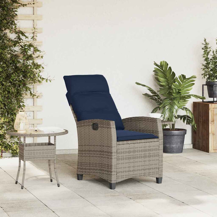 havestol med lænefunktion og sidebord polyrattan grå