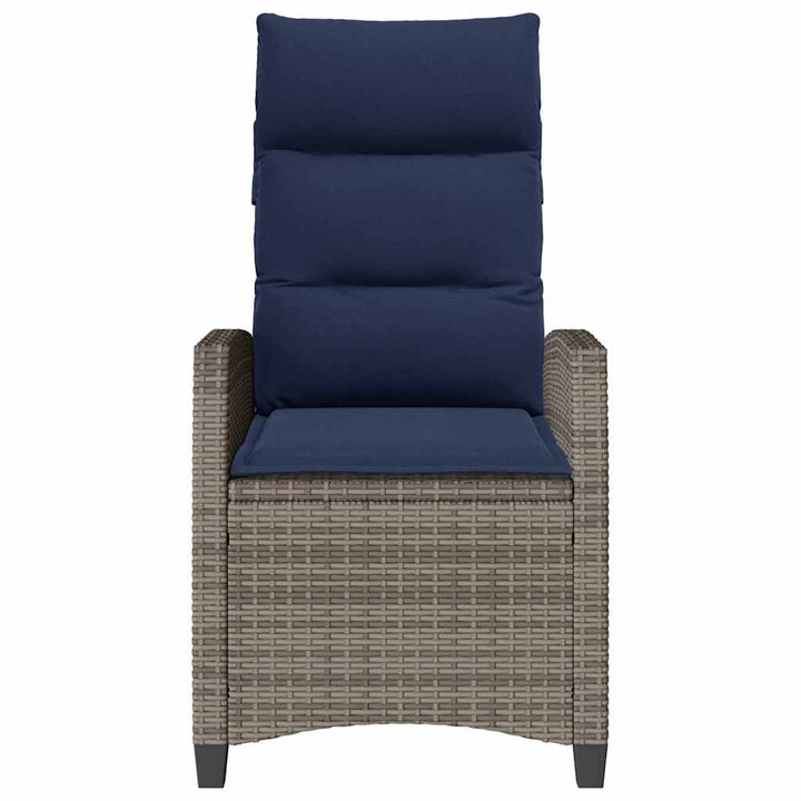 havestol med lænefunktion og sidebord polyrattan grå