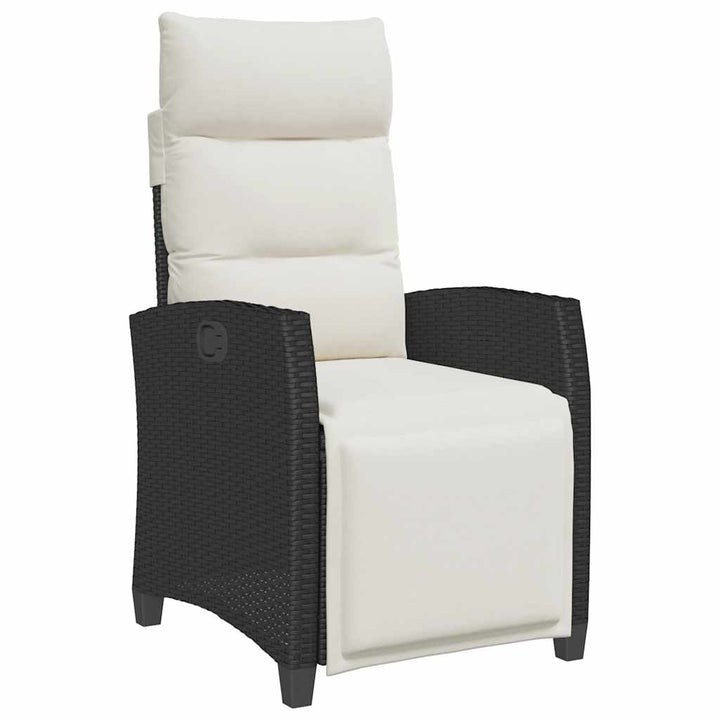 havestol med lænefunktion og sidebord polyrattan sort