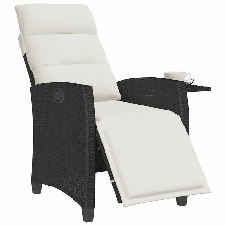 havestol med lænefunktion og sidebord polyrattan sort
