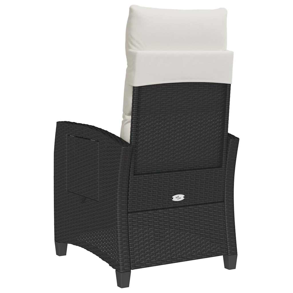 havestol med lænefunktion og sidebord polyrattan sort