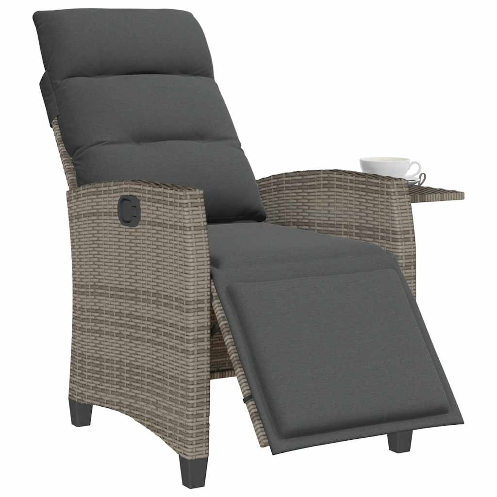 havestol med lænefunktion og sidebord polyrattan grå