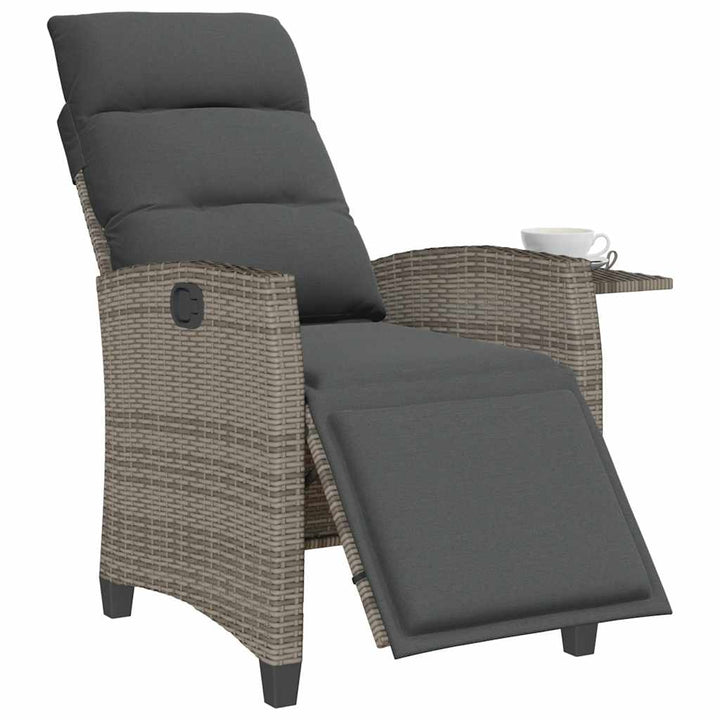 havestol med lænefunktion og sidebord polyrattan grå