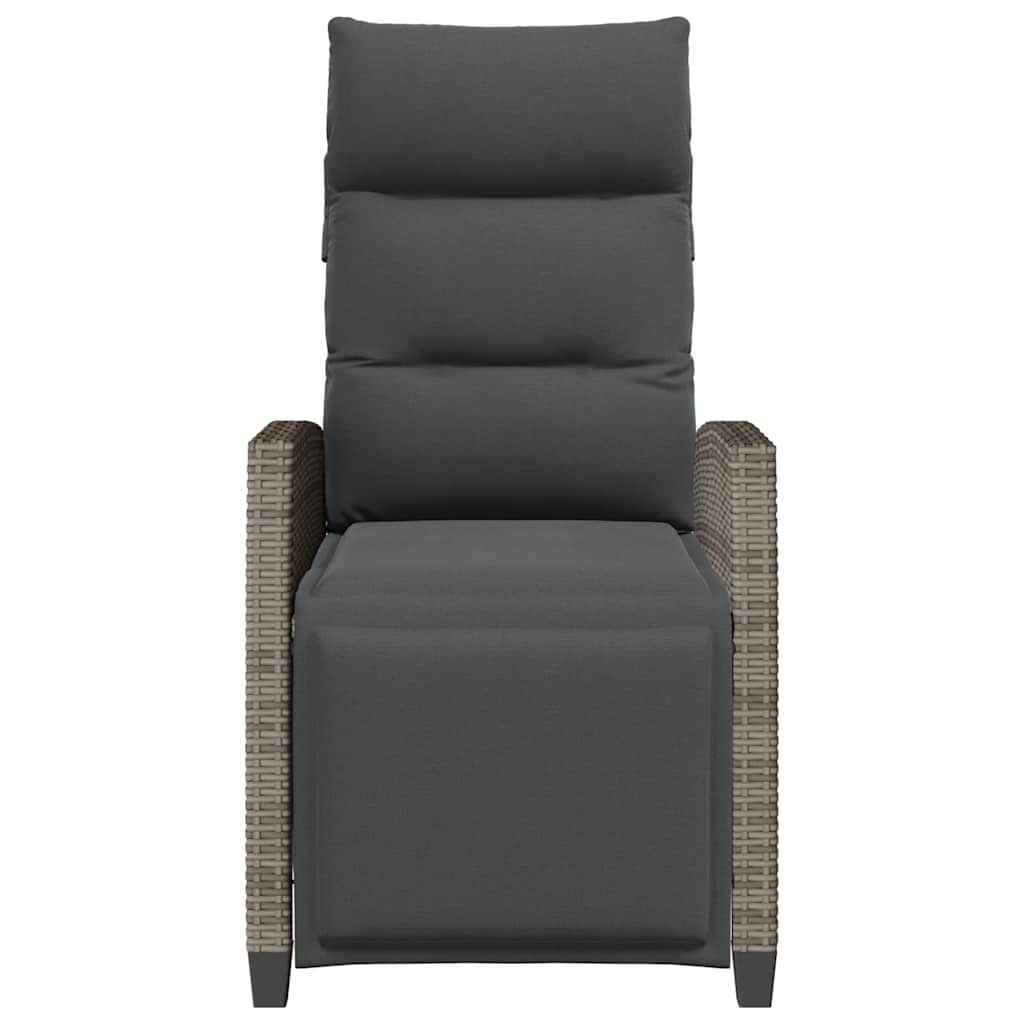 havestol med lænefunktion og sidebord polyrattan grå