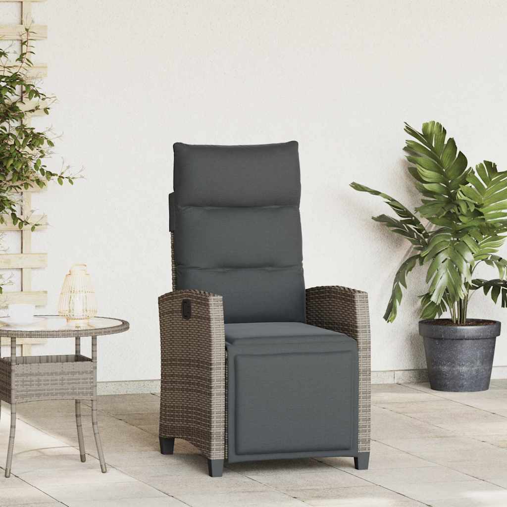 havestol med lænefunktion og sidebord polyrattan grå