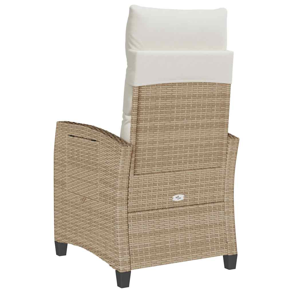 havestol med lænefunktion og sidebord polyrattan beige