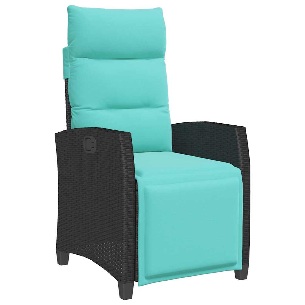 havestol med lænefunktion og sidebord polyrattan sort