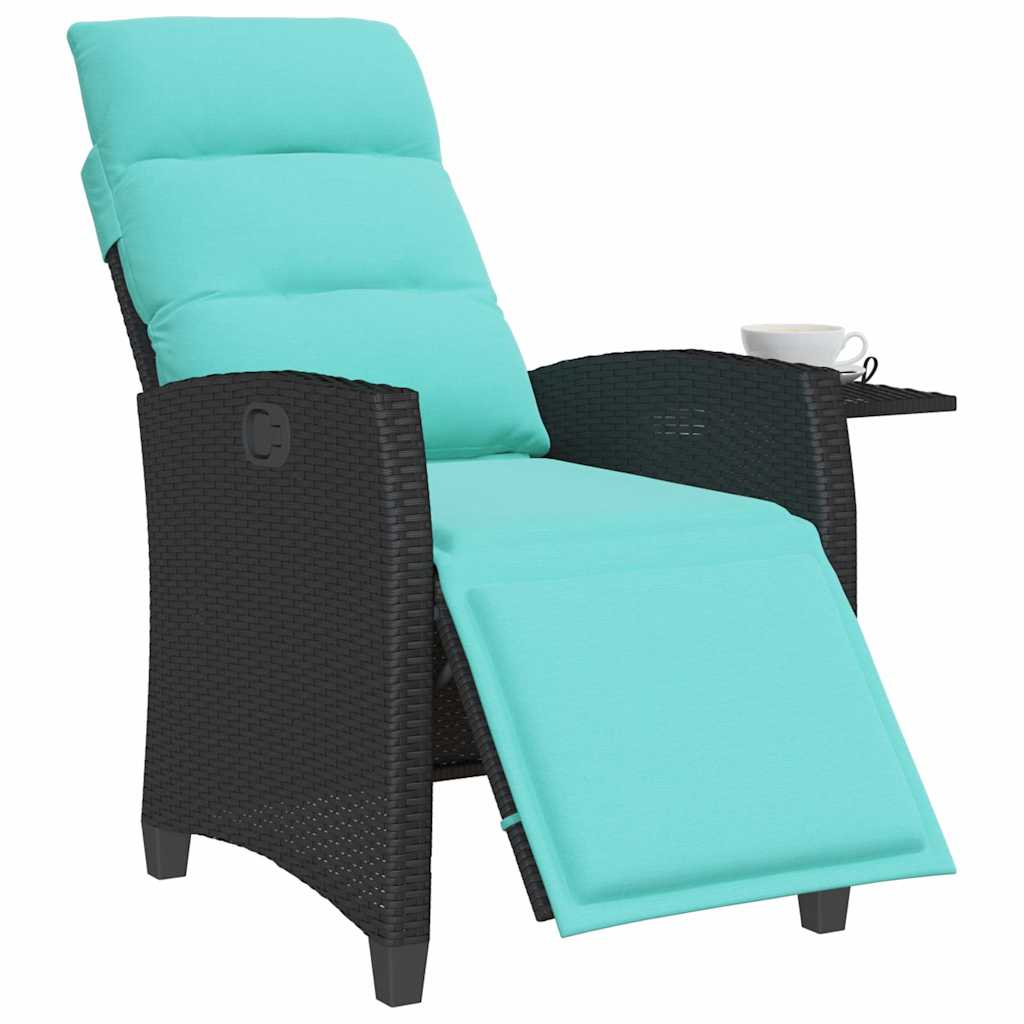 havestol med lænefunktion og sidebord polyrattan sort