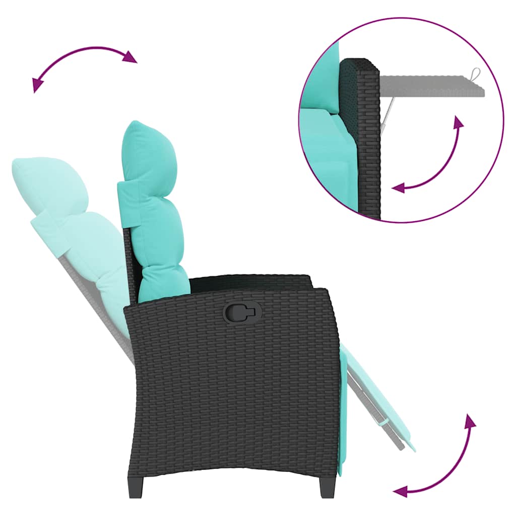 havestol med lænefunktion og sidebord polyrattan sort