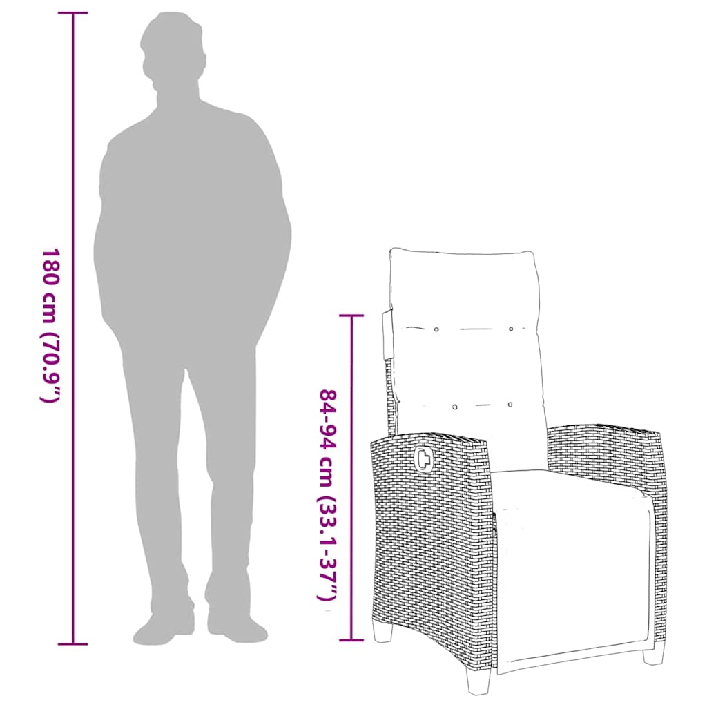 havestol med lænefunktion og sidebord polyrattan sort