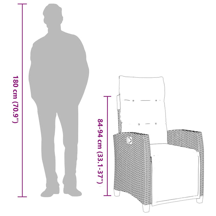 havestol med lænefunktion og sidebord polyrattan sort