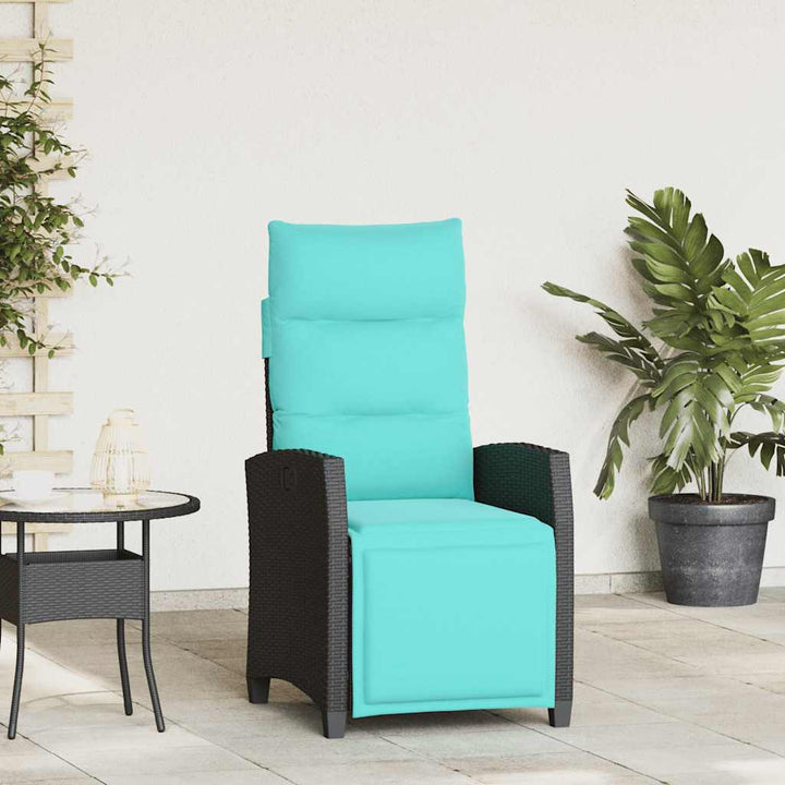 havestol med lænefunktion og sidebord polyrattan sort