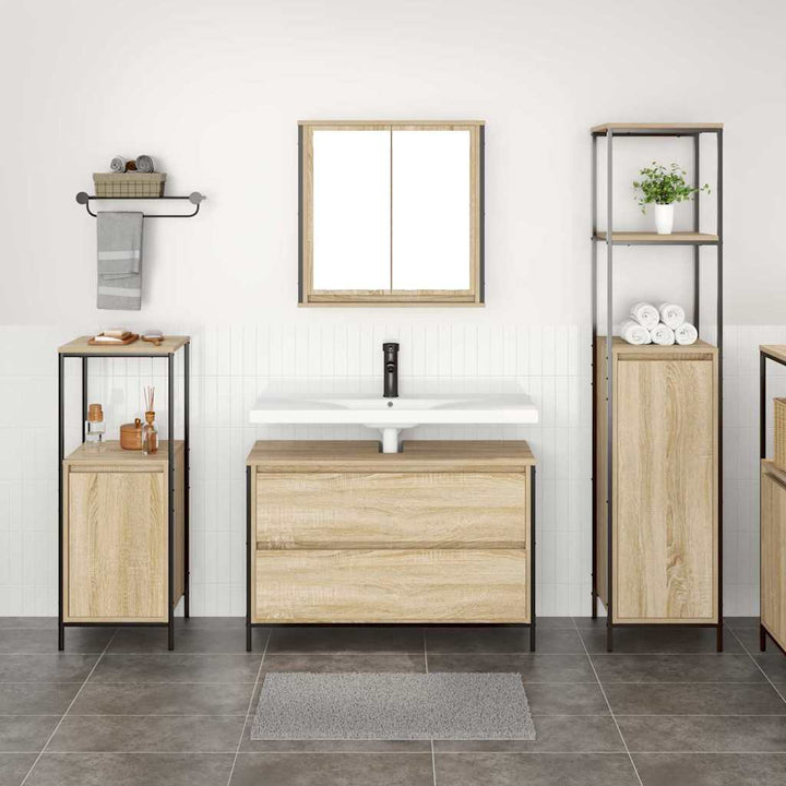 Badeværelsesmøbel sæt 3 stk. Sonoma eg 90 x 34,5 x 60 cm