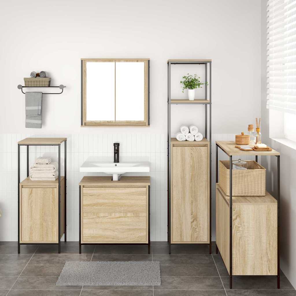 Badeværelsesmøbel sæt med hylde 5 pcs Beige Konstrueret træ