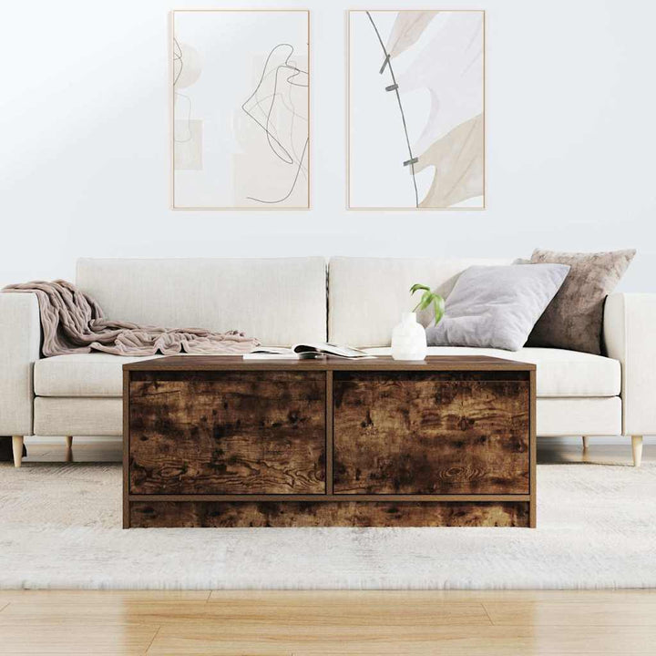 sofabord med skuffer 100x100x40 cm røget egetræsfarve