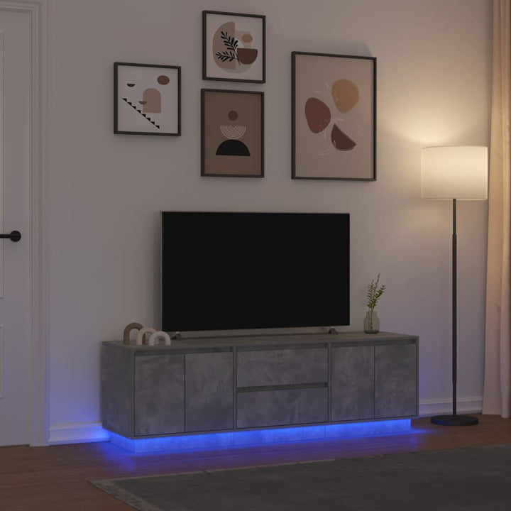 tv-bord med LED-lys 160,5x41x50 cm betongrå