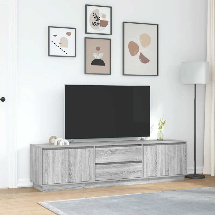 tv-bord med LED-lys 193,5x41x50 cm grå sonoma-eg