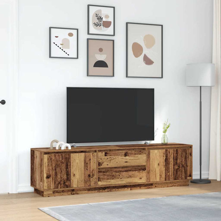 tv-bord med LED-lys 193,5x41x50 cm antikt træ