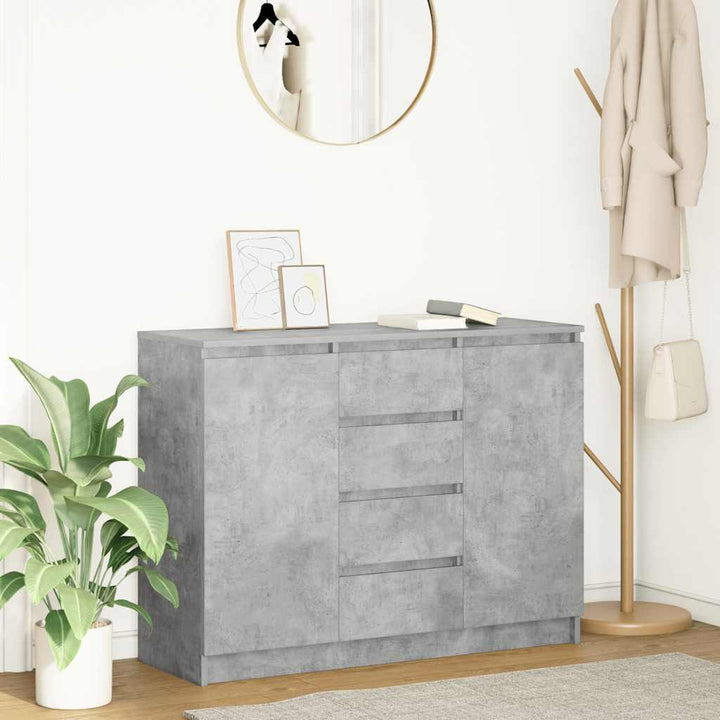 skænk med skuffer 100,5x35x76 cm konstrueret træ betongrå