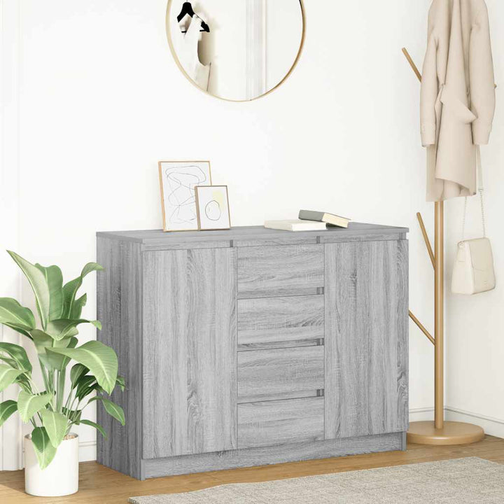skænk med skuffer 100,5x35x76 cm konstrueret træ grå sonoma-eg
