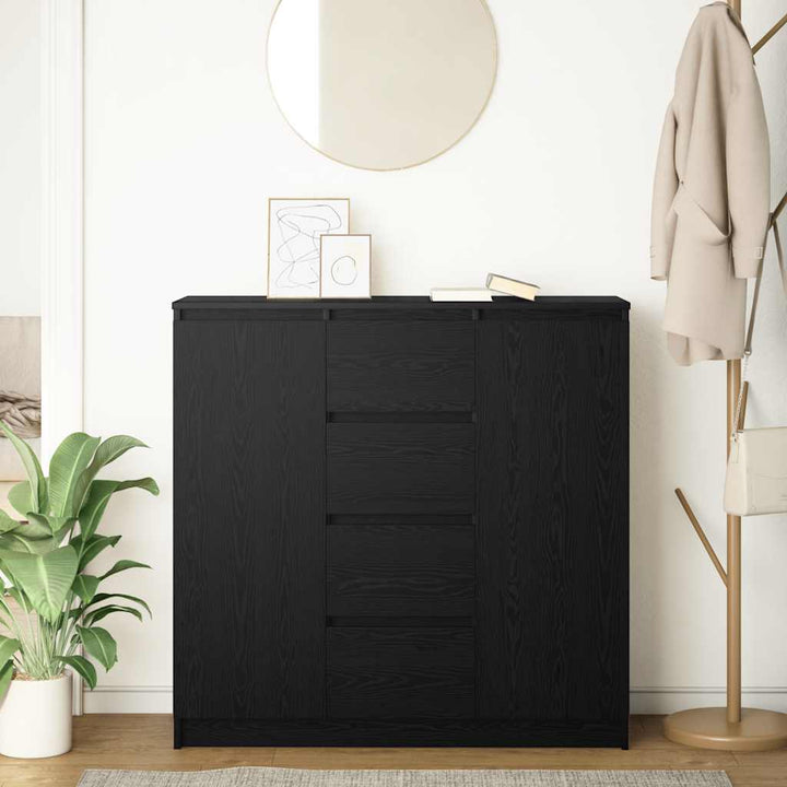 skænk med skuffer 100,5x35x98,5 cm konstrueret træ sort egetræ