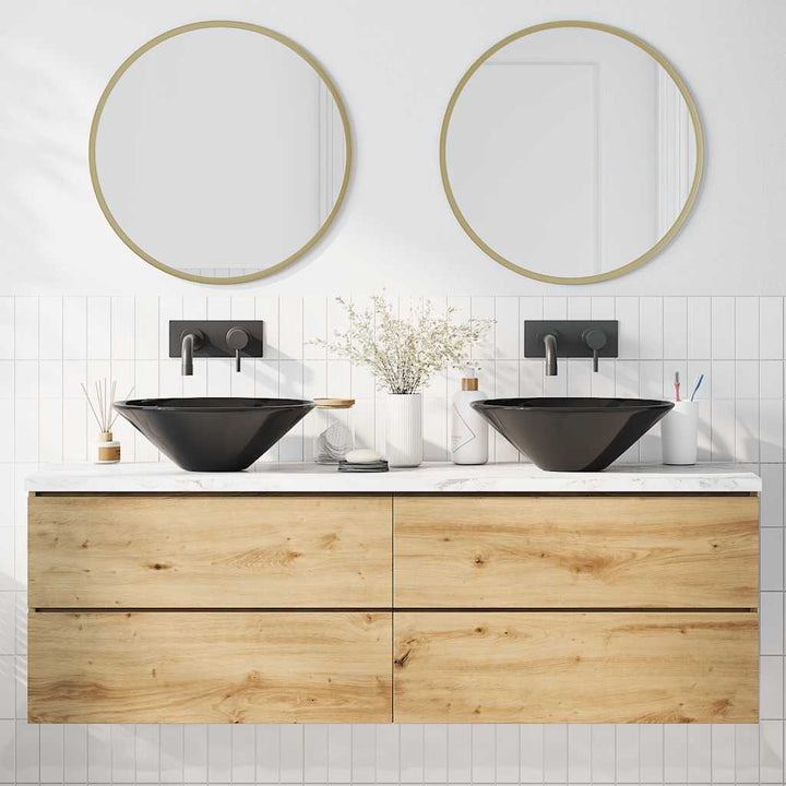 håndvaske 2 stk Ø42x14 cm keramik glans sort