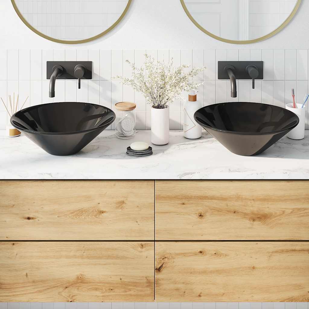 håndvaske 2 stk Ø42x14 cm keramik glans sort