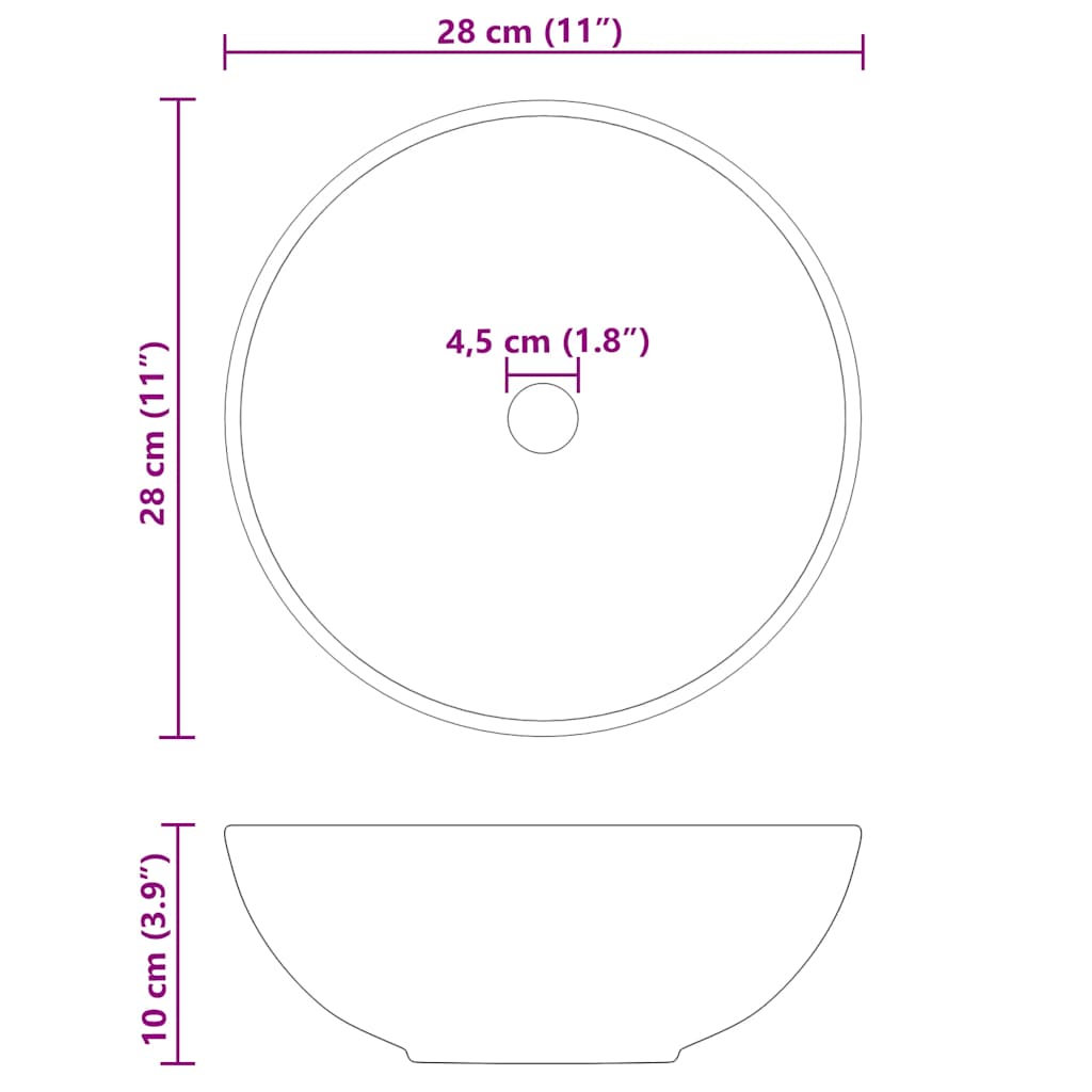håndvask Ø28x10 cm keramik glans sort