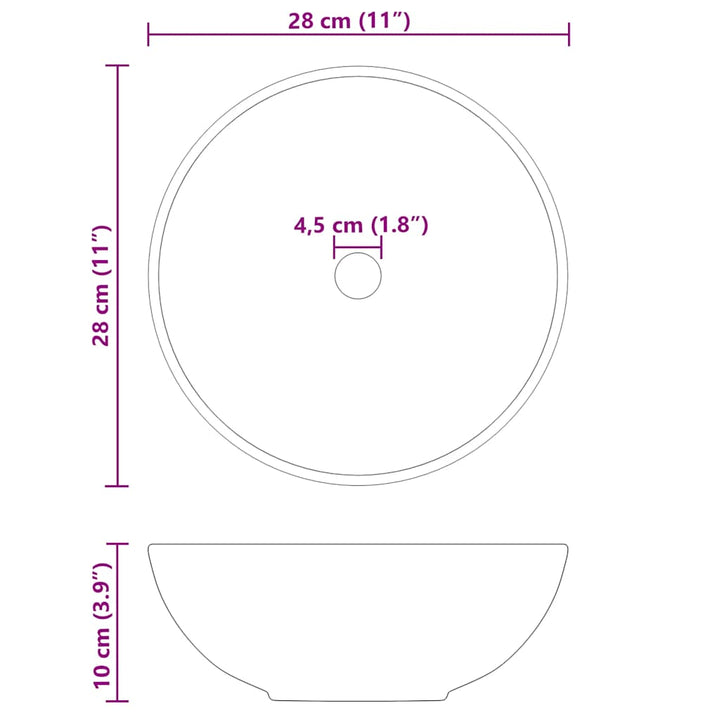 håndvask Ø28x10 cm keramik glans sort