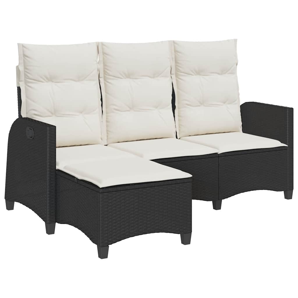 loungestol med hynder og lænefunktion L-formet polyrattan sort