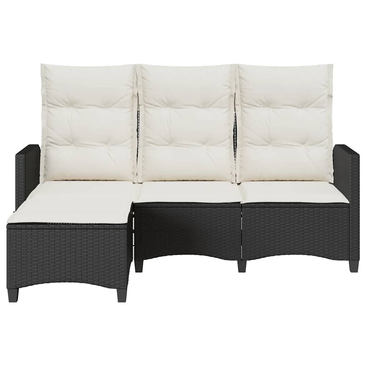 loungestol med hynder og lænefunktion L-formet polyrattan sort