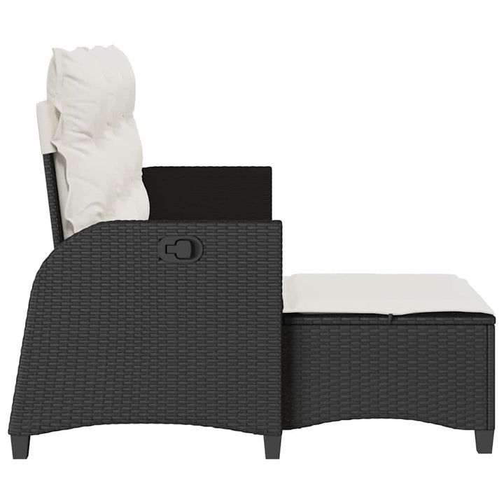 loungestol med hynder og lænefunktion L-formet polyrattan sort