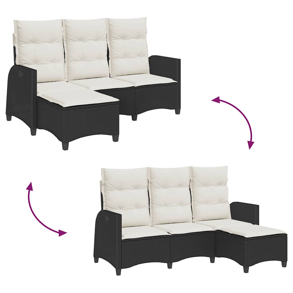 loungestol med hynder og lænefunktion L-formet polyrattan sort