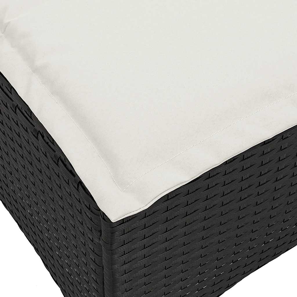 loungestol med hynder og lænefunktion L-formet polyrattan sort