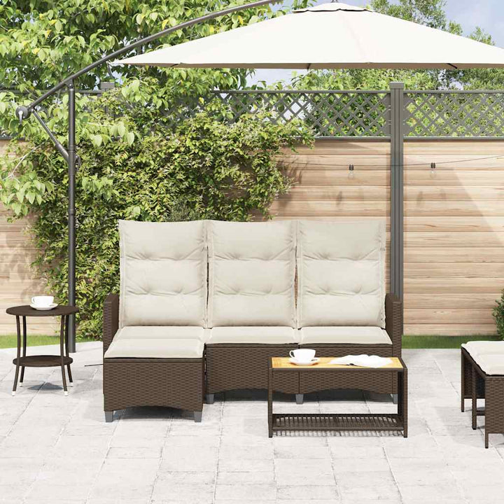 loungestol med hynder og lænefunktion L-formet polyrattan brun