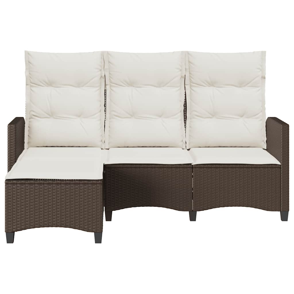 loungestol med hynder og lænefunktion L-formet polyrattan brun