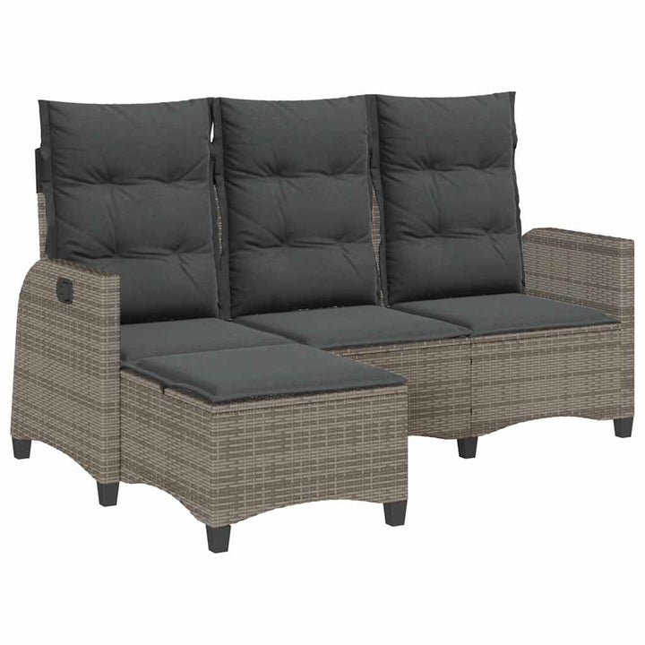 loungestol med hynder og lænefunktion L-formet polyrattan grå