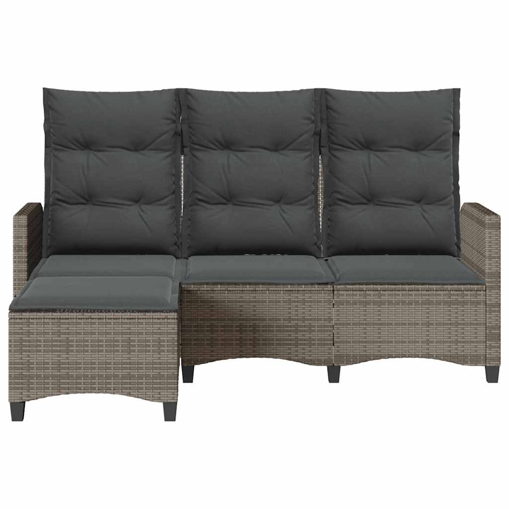 loungestol med hynder og lænefunktion L-formet polyrattan grå