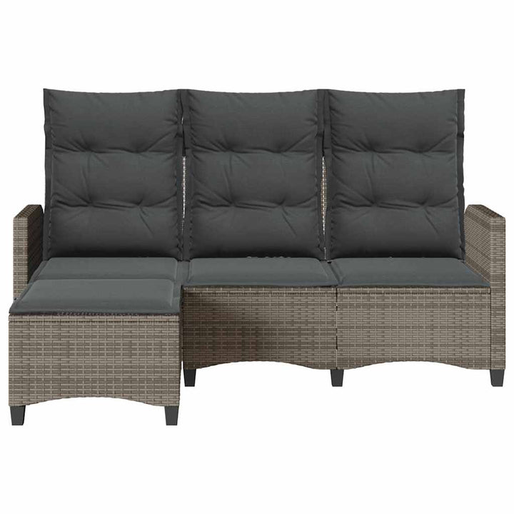 loungestol med hynder og lænefunktion L-formet polyrattan grå