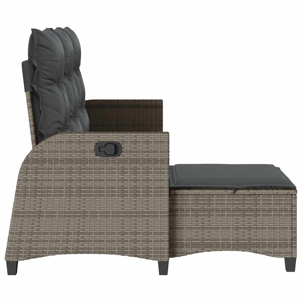 loungestol med hynder og lænefunktion L-formet polyrattan grå