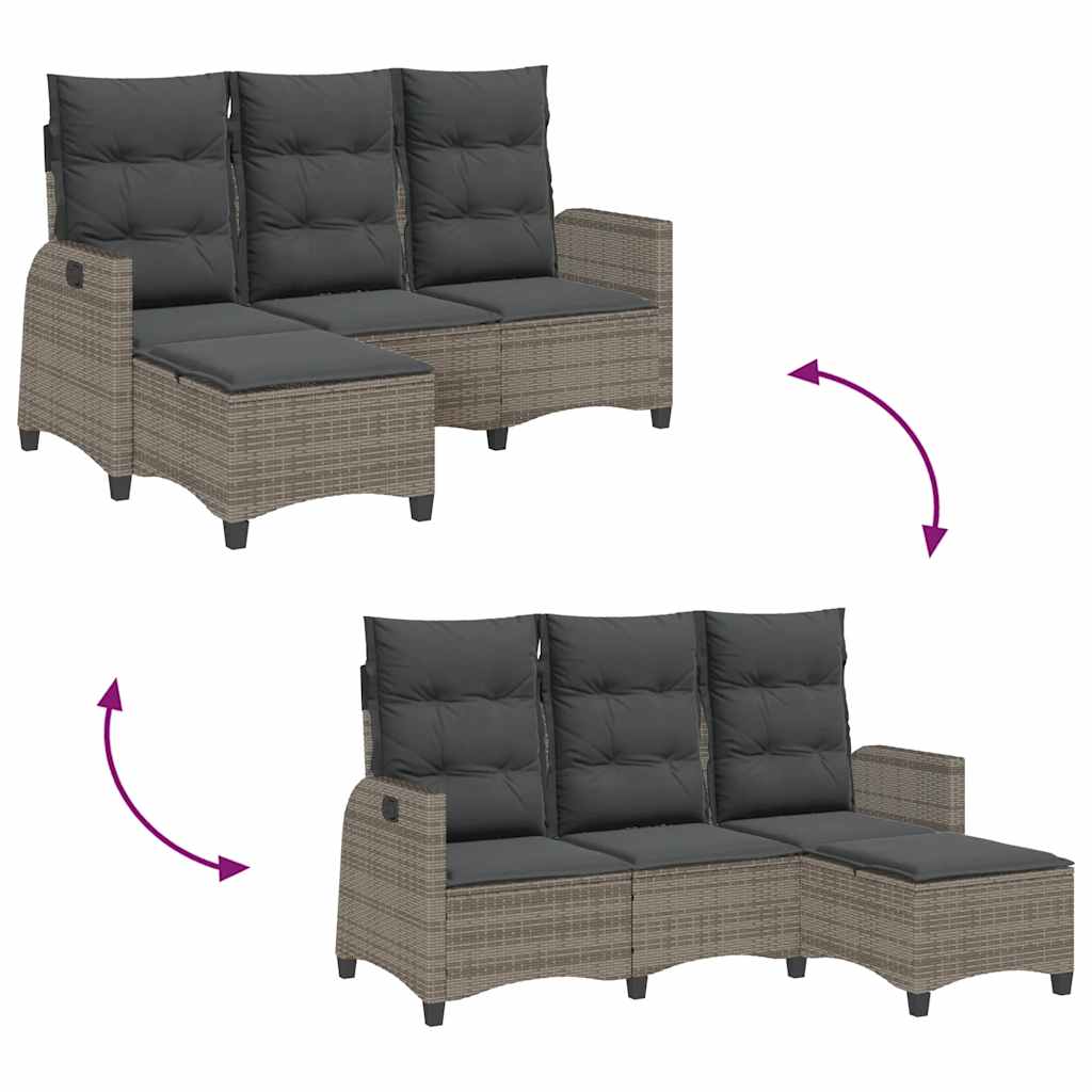 loungestol med hynder og lænefunktion L-formet polyrattan grå
