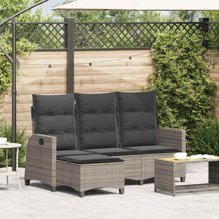 loungestol med hynder og lænefunktion L-formet polyrattan grå